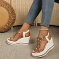 thumbnail image 4 of EKVAHL Rhinestones Wedge Sandals for Women Sparkly Butterfly Dressy Summer Open Toe Low Platform Wedges Sandals Elastic Ankle Strap Bling Heels Dress Shoes Comfortable Casual Slip On Sandals Brown, 4 of 5