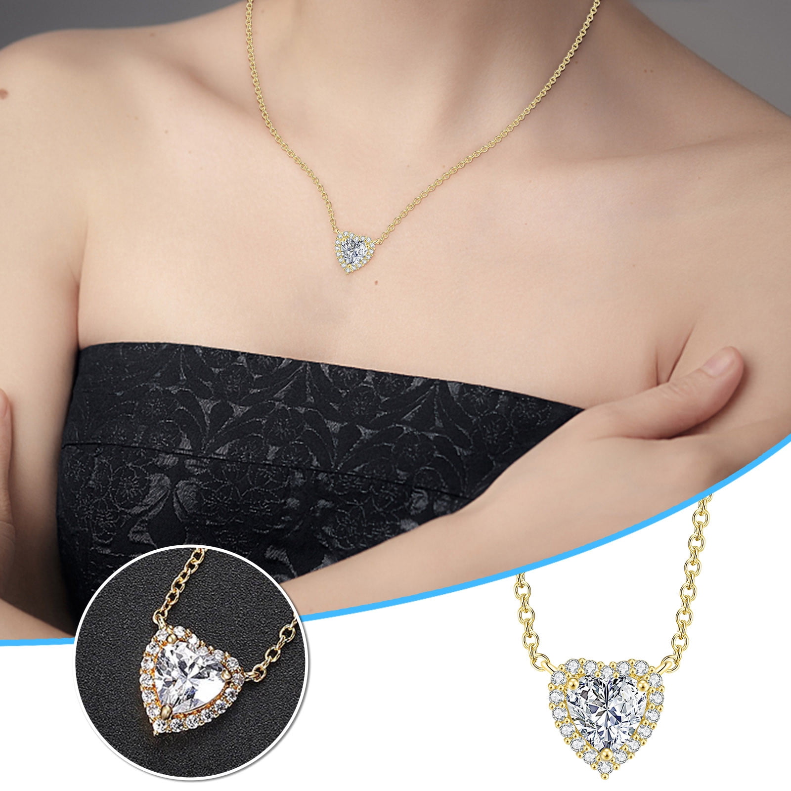 Up to 65% Off Ladies Love Diamond Eternal Crystal Clavicle Heart Pendant  Gemstone Necklace Necklace Rings Earring Jewelry on Clearance