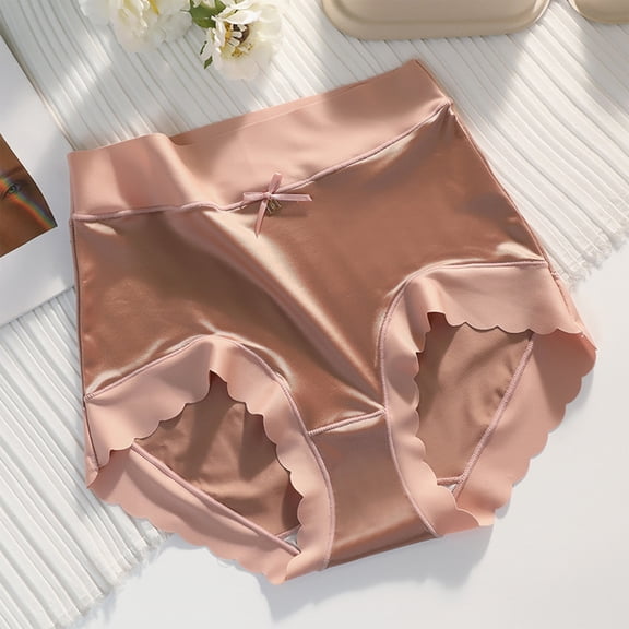 Women's French Retro Satin Panties Pearlescent Silky Ice Silk Quick Dry Lingerie Elegant Briefs Red XL