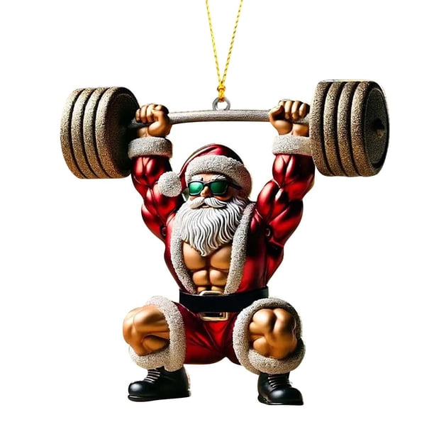 Christmas Decorations Ornaments Big Christmas Tree Ornaments Ornaments For Coworkers Christmas Tree Two Pendant Decoration Double Print Fitness Muscle Santa
