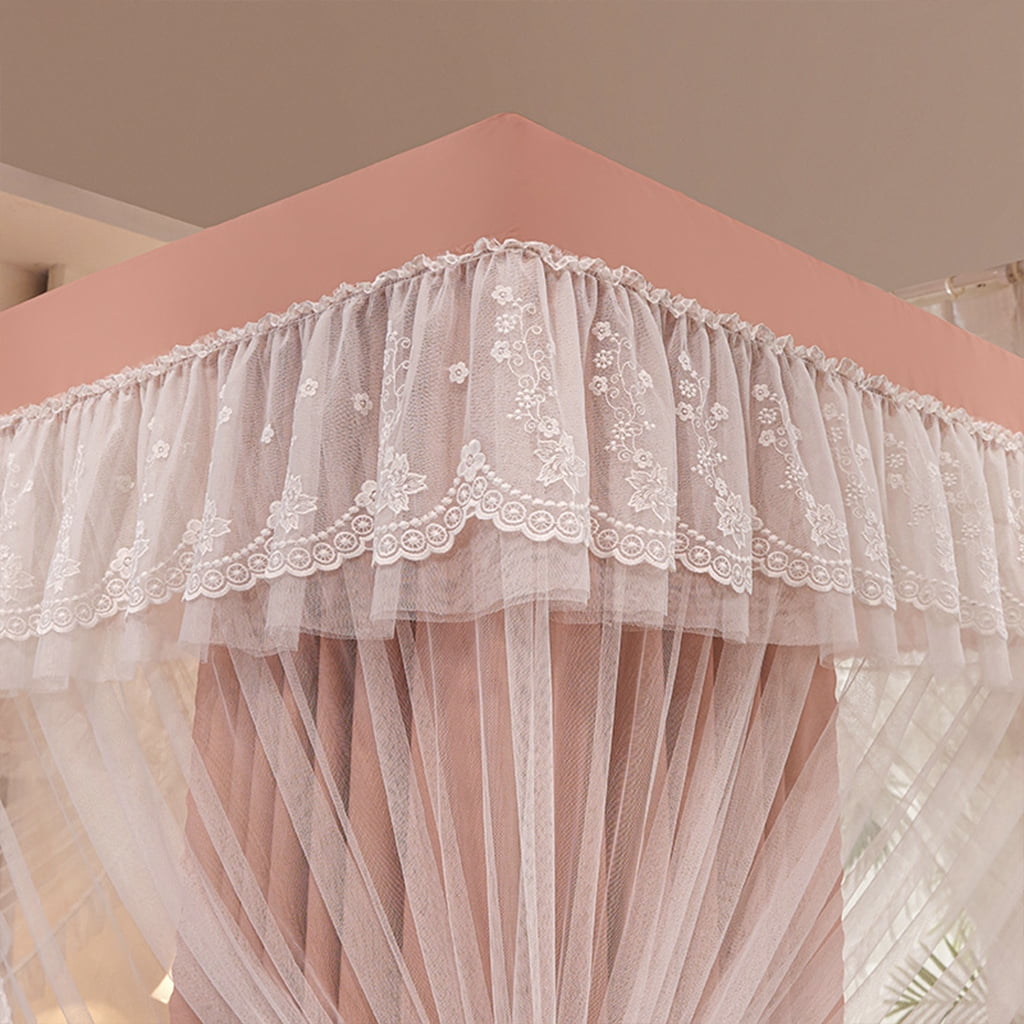 4 Corners Post Solid Color Bed Canopy Curtain Double Layer-Curtain & Ruffle Princess Mosquito Net 4 Opening Netting for Girls Teens Or Adults Bedroom Decoration, Jade, Queen