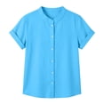 thumbnail image 3 of Pounoo Women's Blouses Stand Collar Short Sleeve Full Button Down Shirts Casual Lightweight Loose Fit Tops Gift, 3 of 8