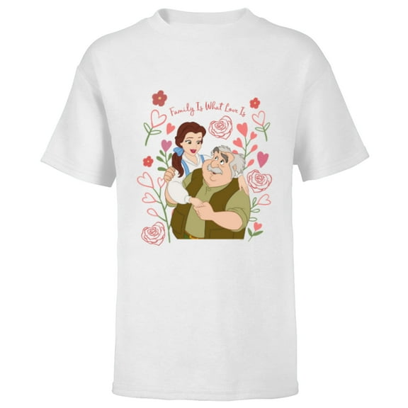 Disney Princess Belle Dad & Daughter Family Is What Love Is - Short Sleeve T-Shirt for Kids - Customized-White