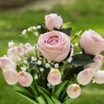 thumbnail image 4 of Mixed Silk Rose Artificial Flowers and Real Touch Tulips Fake Flowers in Glass Vase, Artificial Floral in Vase with Faux Water for Dining Table Centerpieces, Wedding Event (Pink), 4 of 5