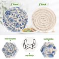 thumbnail image 4 of Haosy Set of 6 Drink Woven Coaster with Holder Heat Resistant Non-Slip Bar Coasters 4 Inches Blue and White Porcelain Floral, 4 of 7