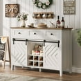 thumbnail image 1 of Farmhouse 47.2" Buffet Cabinet with Sliding Barn Door, 33.4" Tall Wood Rustic Sideboard with 3 Drawer, Adjustable Shelf and Removable Wine Rack for Dining Room, Kitchen, Living Room, White, 1 of 7