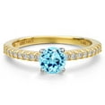 thumbnail image 3 of Gem Stone King 14K Yellow Gold Blue Apatite and Lab Grown Diamond Engagement Ring for Women | 0.66 Cttw | Round 5MM | Gemstone Birthstone | Size 9, 3 of 6