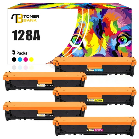 Toner Bank 5-Pack Compatible Toner Cartridge for HP 128A CE320A CE321A CE322A CE323A LaserJet Pro CP1525N CP1525NW CM1415FNW MFP Printer Ink (2K 1C 1M 1Y)
