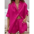 thumbnail image 3 of Women 2 Piece Outfit Summer Short Sleeve Top and Shorts Sweatsuit Set Rose Red S, 3 of 7