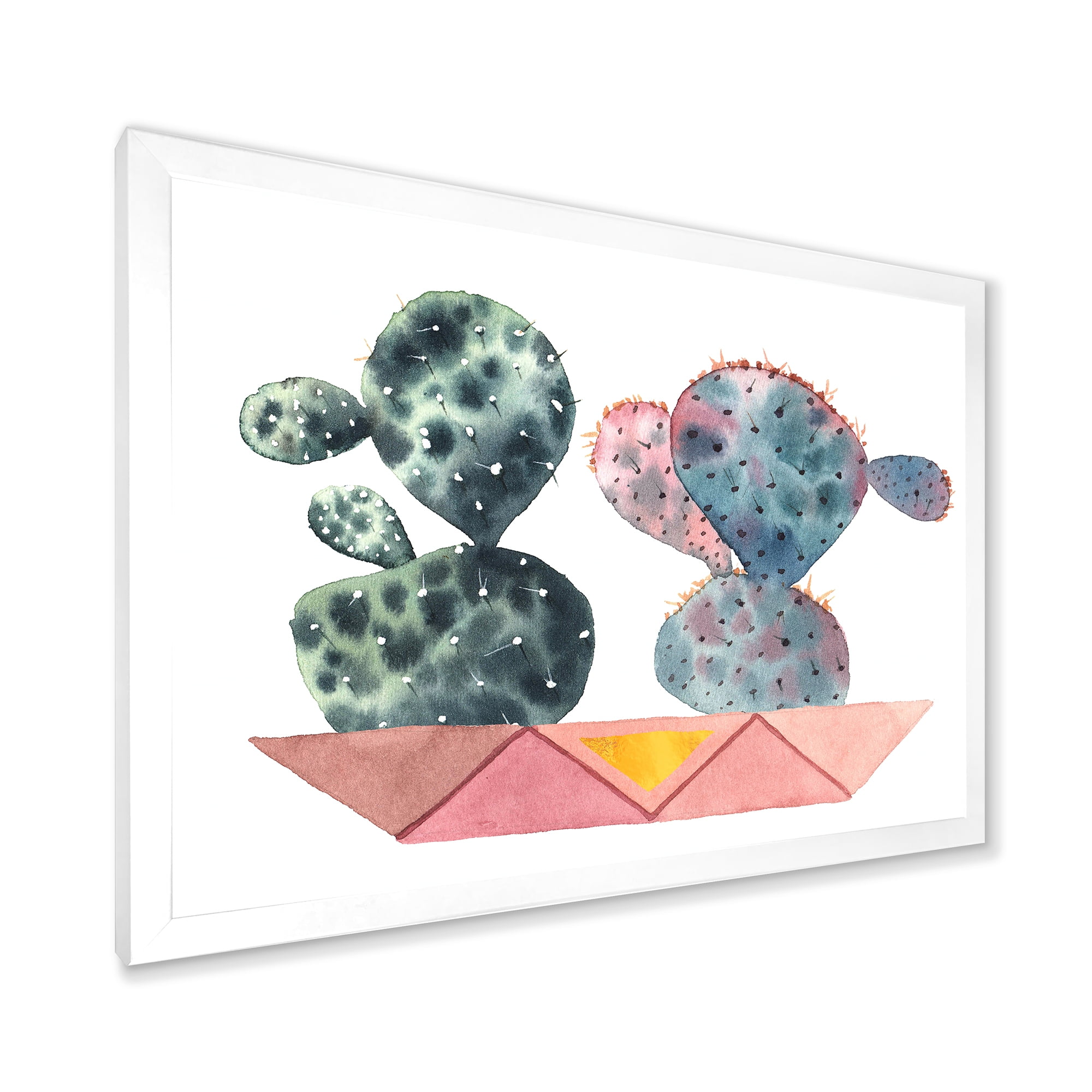 Designart 'Cactus Duo In Pink Pots Geometric' Modern Framed Art Print
