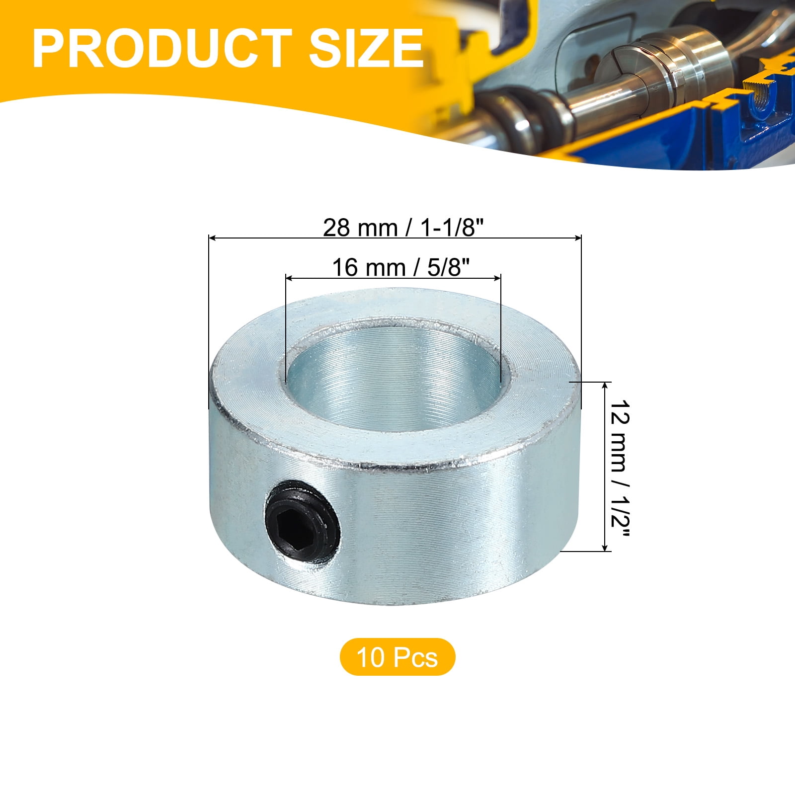 Uxcell Bore 5/16" Shaft Collar 5/8" OD 5/16" Width,Land Gear Stopper Wheel Collar with M4 Set Screw/Wrench,Silver 10Pcs