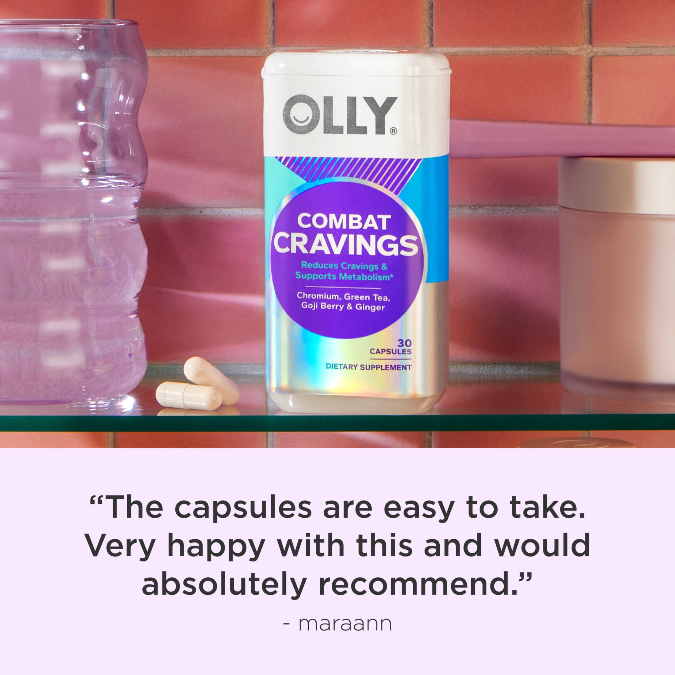 OLLY Combat Cravings Capsules, Metabolism Support* Supplement, Chromium Picolinate, 30 Count