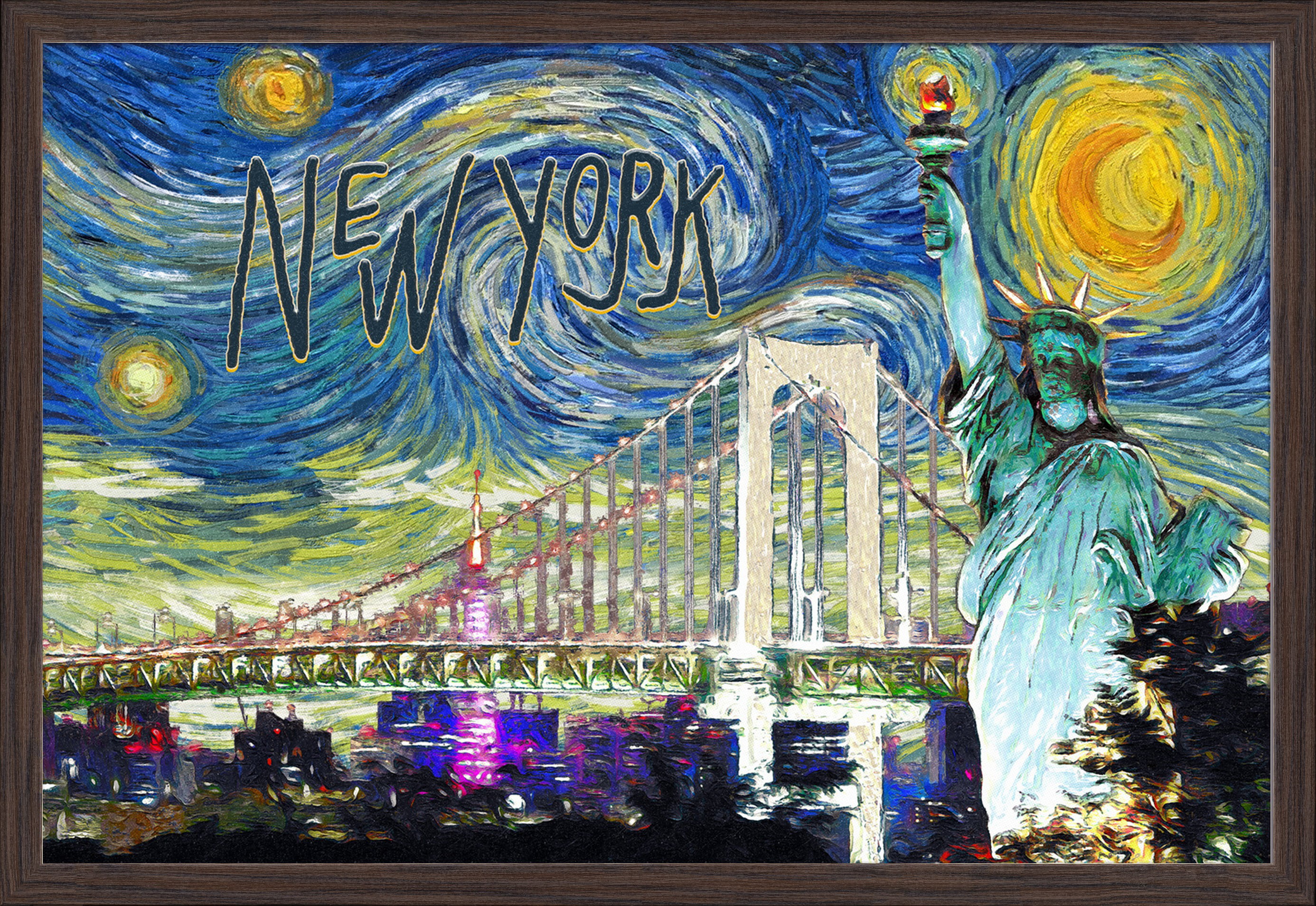 Statue of Liberty Van Gogh Starry Night Lantern Press New York 12x18 Aluminum Wall Sign, Wall Decor Ready to Hang