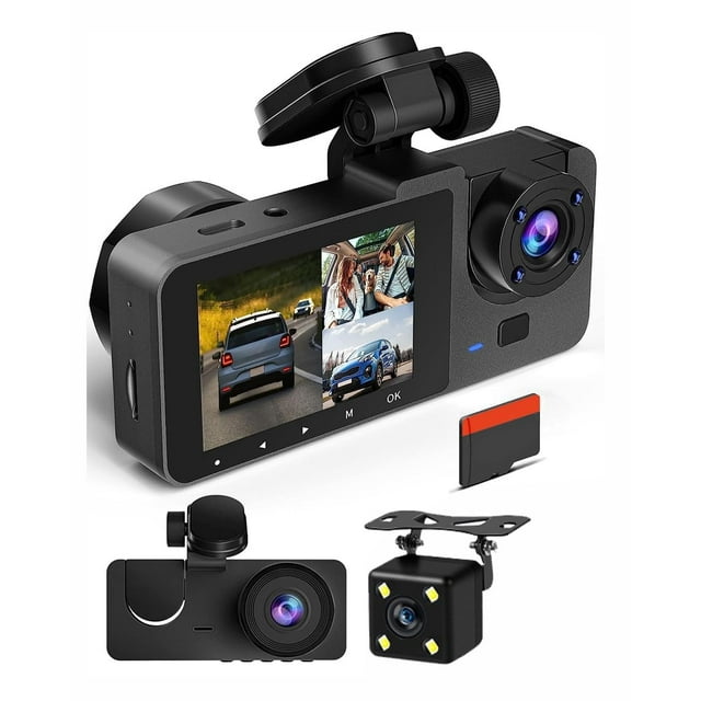 HAPEMEIN Cámara para Carro, 1080P WiFi DashCam Auto Delantera Trasera Interior con Vigilancia en Estacionamientos 24H,Camara para Auto Interior y Exterior Tarjeta SD 32GB