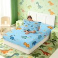 thumbnail image 4 of Manfei Cute Cartoon Dino Animals Fitted Sheet Full,Kawaii Stars Moon Bed Set,Blue Orange,3 Pieces,1 Fitted Sheet and 2 Pillowcases, 4 of 6