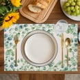 thumbnail image 4 of Sage Green Eucalyptus Placemats Set of 6, Spring Summer Leaves Rustic Burlap Placemats for Dining Table, Place Mats for Kitchen Tabletop, Waterproof Wipeable Dining Table Mats Set, 4 of 9
