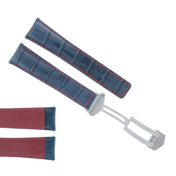 22MM MONACO LEATHER WATCH BAND STRAP FOR TAG HEUER DEPLOYMENT CLASP BLUE RED
