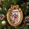 thumbnail image 4 of Christmas Photo Ornament,Picture Frame Cedar Decoration Bow Top Design Hanging Keepsake for Christmas Tree Mantel Home Decor, 4 of 5