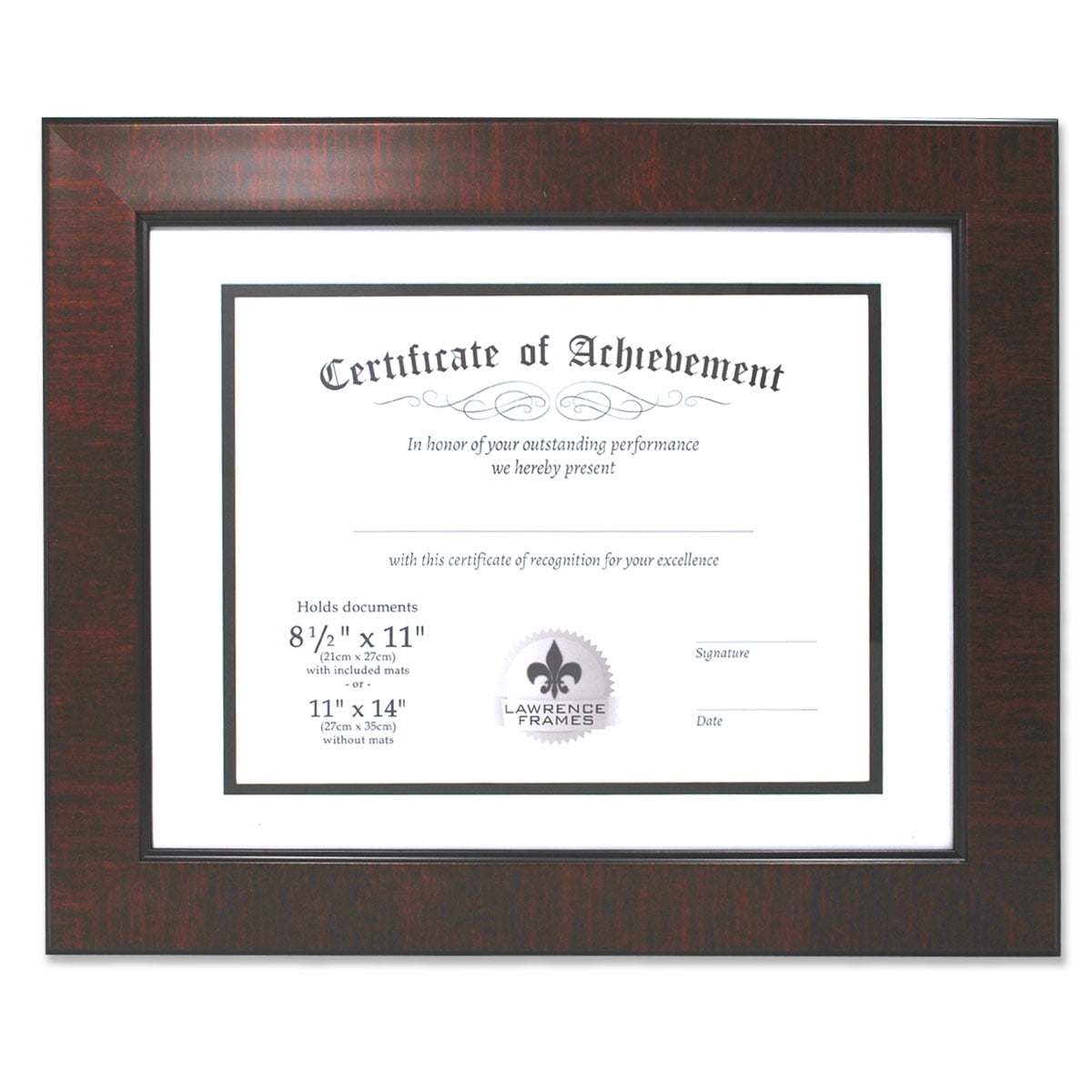 Total of 2 Each Wood 1 Wall-Mount DAX : Rosewood Document Frame / 8 1/2 x 11 -:- Sold as 2 Packs of 