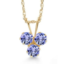 Gem Stone King 14K Yellow Gold Blue Tanzanite 3-Stone Pendant Necklace for Women (0.45 Cttw, Gemstone December Birthstone, Round 3MM, 18 inch Chain)