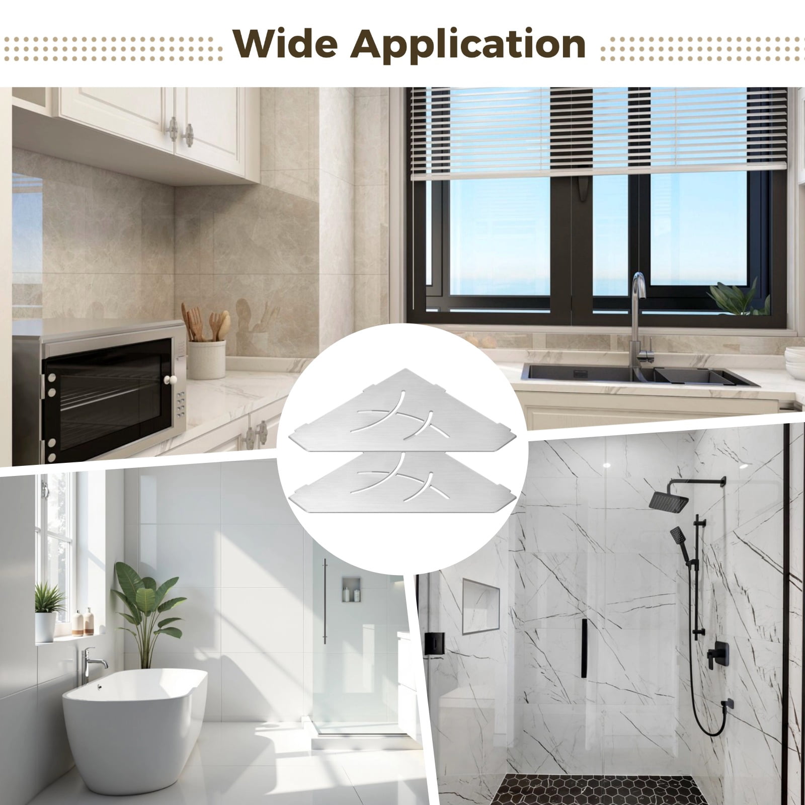 2 Pcs 10 inch Corner Shower Shelf, Large Recessed Tiled Shower Shelf Brushed, Stainless Steel Grouted in Corner Shower Shelves, Grouted Shelf Wall Embedded Organizer for Bathroom