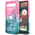 thumbnail image 2 of Nagebee Phone Case Compatible for Google Pixel 7a (2023) with Tempered Glass Screen Protector, Sparkle Glitter Flowing Liquid Waterfall [Ring Holder & Wrist Strap] Girls Women Cute (Pink/Aqua), 2 of 6