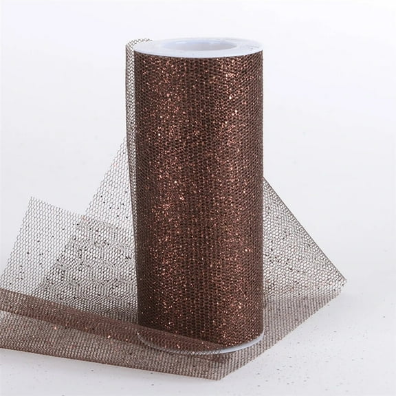 6" Wide Brown Glitter Tulle Fabric - 10 Yards