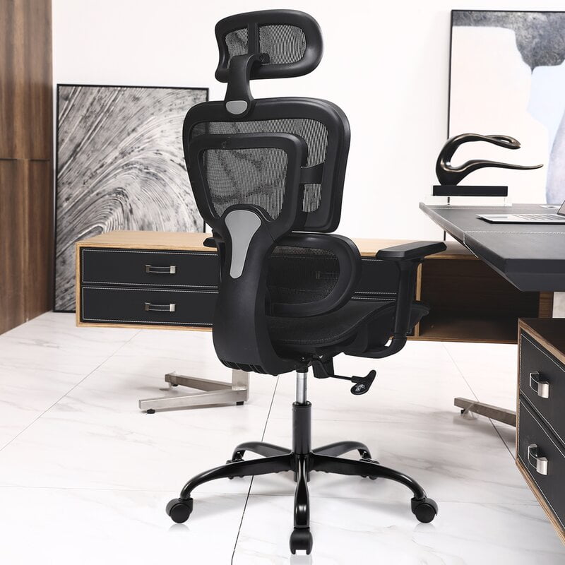 KERDOM Ergonomic Desk Chair White Breathable Mesh Computer Chair Office Chair Comfy Swivel Task Chair with Flip-up Armrests and Adjustable Height
