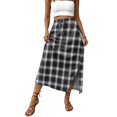 thumbnail image 4 of Women Plaid Print Long Skirts Summer Drawstring Waist Slimming Beach Elastic High Waisted Casual Maxi Skirts Black XL, 4 of 6