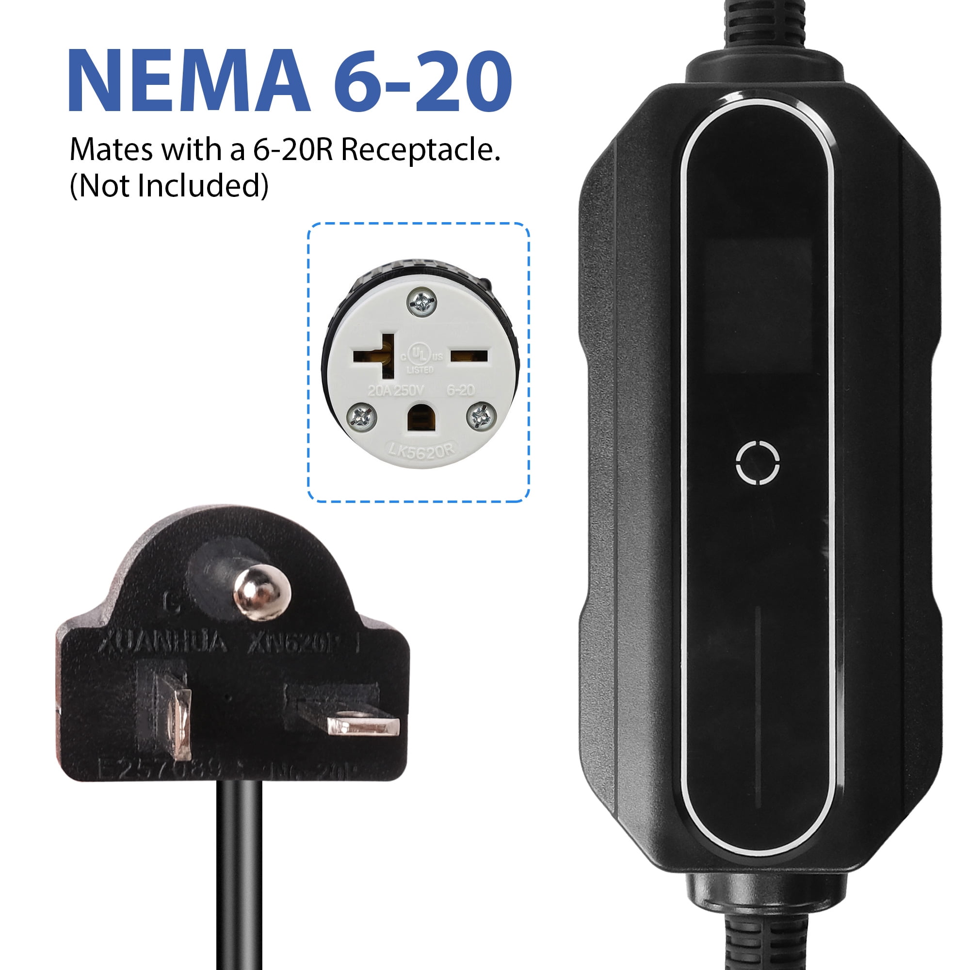 Chargeur de véhicule électrique portable niveau 1+2, 16 a 120 V/240 V,  chargeur de véhicule électrique avec câble de charge 21 FT prise NEMA 6-20  adaptateur NEMA 5-15, chargeur de véhicule électrique