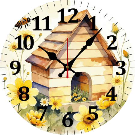 Eveokoki Beehive Scene With Flowers Round Wall Clock 10 Inch Analog Quiet Non Ticking Desk Clock for Home Kitchen/Living Room/Bedroom/Bathroom/Office