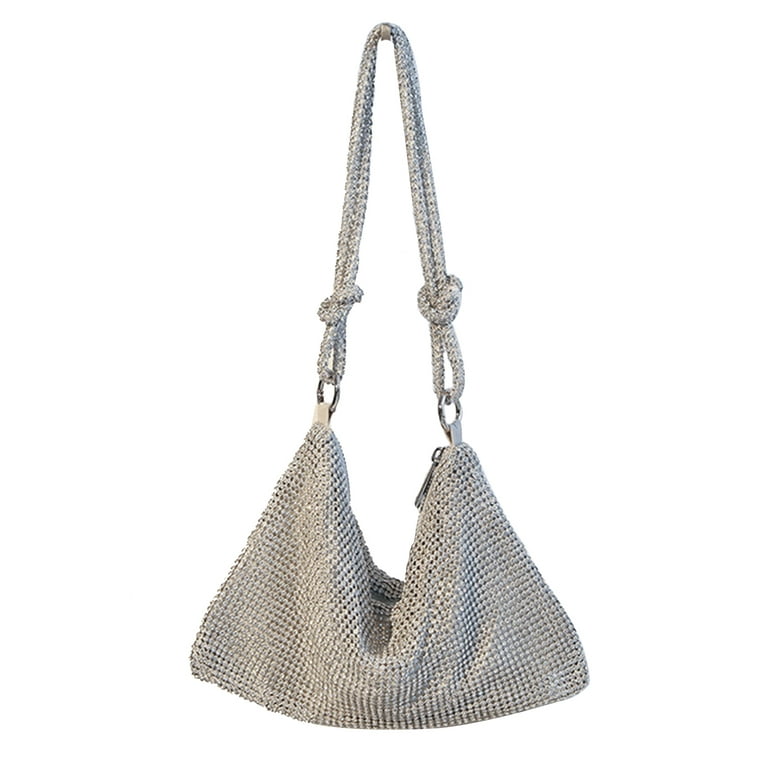 Luxury Rhinestone Shoulder Bag Silver Purse Soft Pouch Bags Knot Bag Handbag