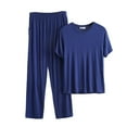 thumbnail image 2 of ALLLIST Crew Neck Pajamas for Men Set Big And Tall Sleepwear Short Sleeve Tops & Bottom Plain Blue Pjs Sets Teens Pajamas 3XL-6XL, 2 of 5