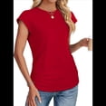 thumbnail image 3 of Camiseta de Corta con Cuello Redondo y Fruncido para Mujer, Color Rojo, Talla M, 3 of 7