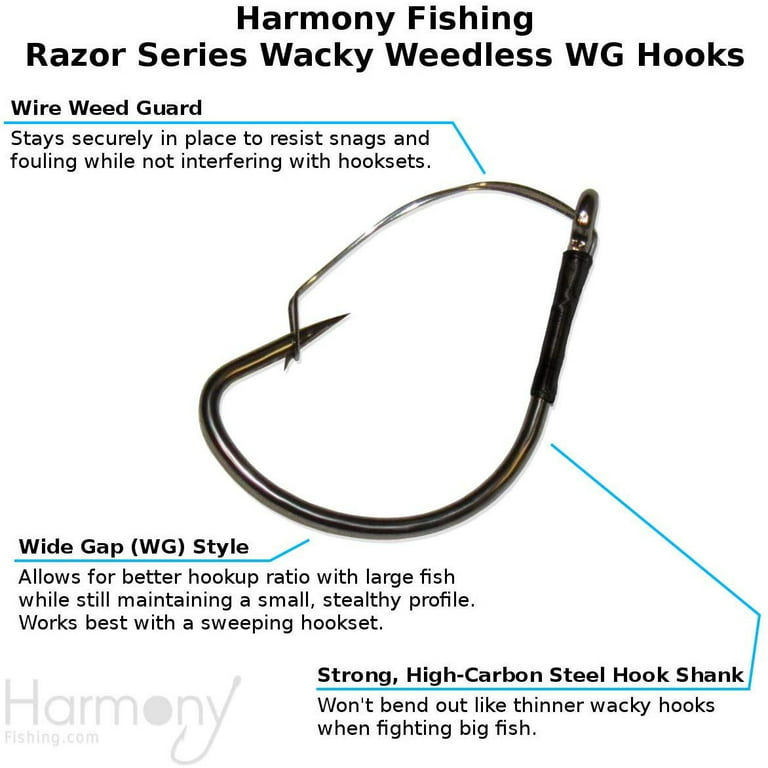 Harmony Fishing - Razor Series Wacky Weedless WG Hooks Size 1/0 25