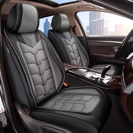 LAONNVIR 2 Front Car Seat Covers Custom Fit for Toyota Prius C 2012-2019 Seat Covers Cushion Faux Leather with Airbag(Black&Grey, Front Seat)