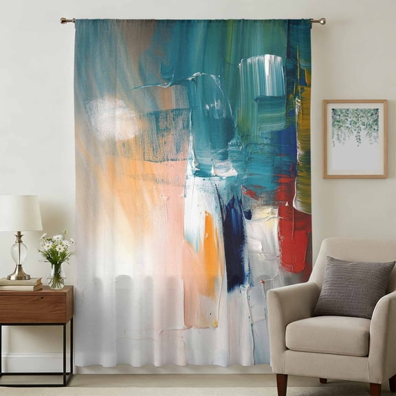 Colorful Ombre Sheer Curtains 54 Inches Long, Oil Painting Modern Graffiti Abstract Art Light Filering Curtains, Breathable Simi Curtain Privacy Drapes for Kitchen Bathroom Nursery Window Treatment