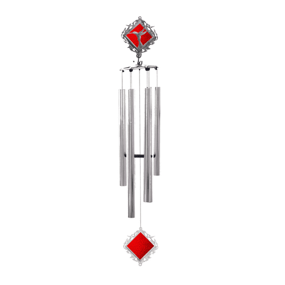 Wind Chime - 36in Stained Glass Hummingbird - Red Glass - Silver Tube