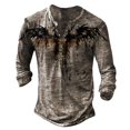 thumbnail image 1 of Camiseta de manga larga estampada para hombre Camiseta suelta casual Camisetas Henley ShirtKhakiXL, 1 of 2