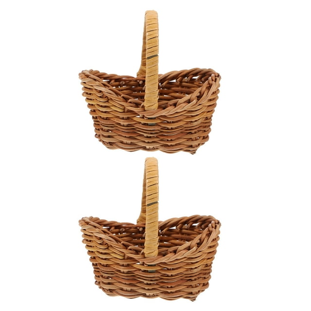2 Pcs Petit Panier à Fleurs Portatif Panier Tressé Mini Paniers de Rangement Tressés avec Poignées