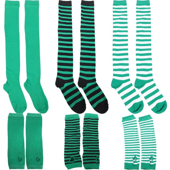 DEMACRIO 3Sets Green and White Striped Socks Polyester Patrick's Day Accessories for Men Women