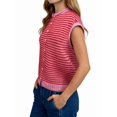 thumbnail image 2 of Women's Light-Weight Cap Sleeve Cardigan Summer Casual Striped Knit Open Front Button Down Sweater Red S, 2 of 8