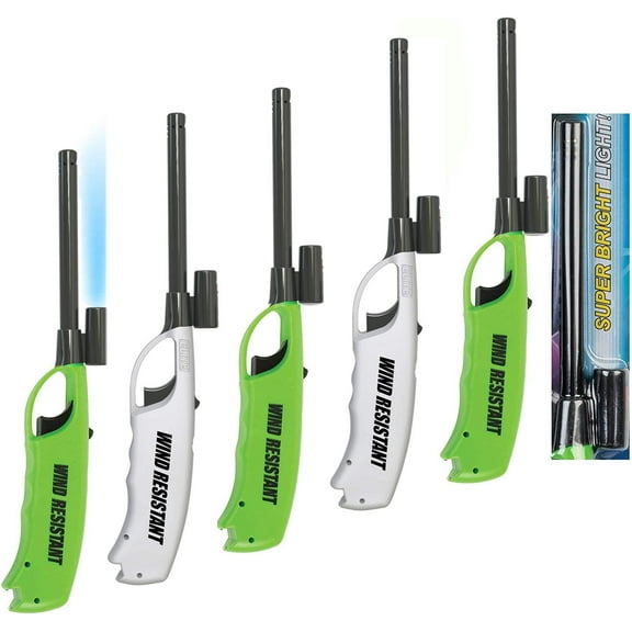 Elite Brands USA Windproof Jet Flame Long Neck Flash Light Multi Purpose Lighters, Ideal for Camping Hiking Fireplace BBQ Grilling Outdoor, Utility Lighters, Value Pack of 5