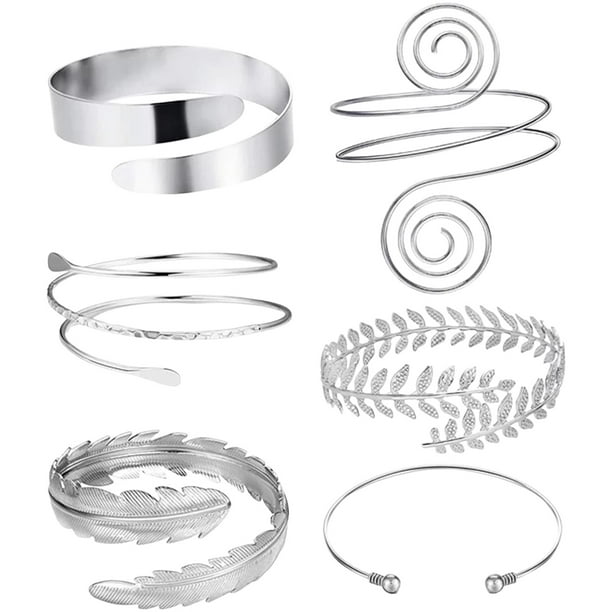 6 de Brazo Esposas Superior del Brazo con Pulseras Señoras Plata Oro Ajustable Brazalete Set