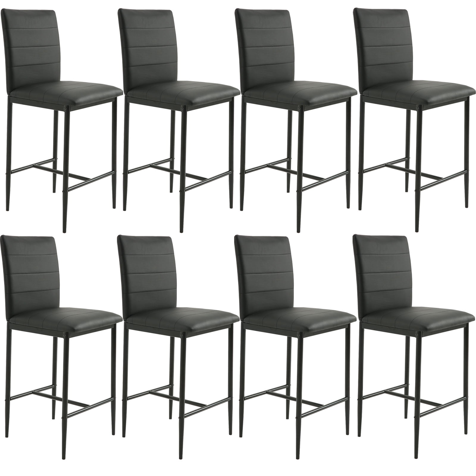Sanspredet Bar Stools Set of 8 Modern Faux Leather Counter Height Barstools with Back Tall Bar