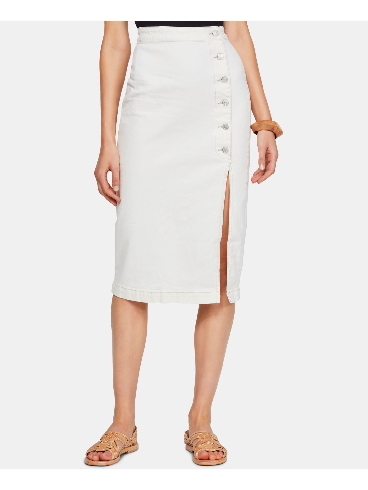 Free People FREE PEOPLE Womens White Below The Knee Pencil Skirt Size