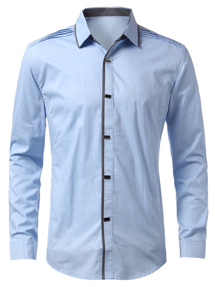 Generic Mens Suit Fit Long Sleeve Button Down Dress Shirts Solid Tops