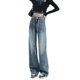 thumbnail image 2 of Pantalones de mezclilla de pierna ancha con cinturón Pantalones sueltos de pierna recta para mujer para uso diario Estilo vintage, 2 of 8