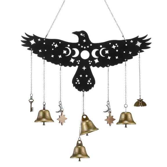 ZENGSS Raven Witch Bells Wall Hanging Witchy Moon Phase Decor Celestial Gothic Pagan Christmas Halloween Yule Savannah Winter Solstice Spiritual Protection Decor for Home Altar House Warming Gift-A