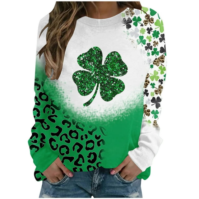 Chemise Saint Patrick Col Rond pour Femmes Imprimé Saint Patrick Manches Longues Chandails en Molleton Saint Patrick